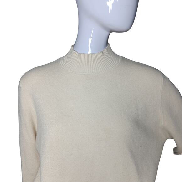 On Twelfth Sweater Top Size Large Beige Knit High Neckline Balloon Sleeves - Picture 2 of 12